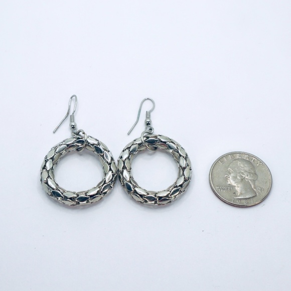 Silver Circle Drop Earrings Fashion Simple Minimalistic Jewelry Women - Picture 2 of 2